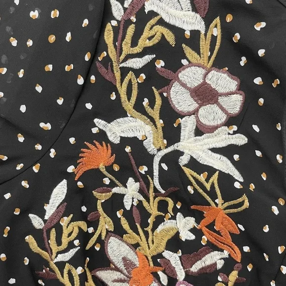 Boho gypsy floral embroidered dot black maxi dress sheer long sleeve - Picture 6 of 10